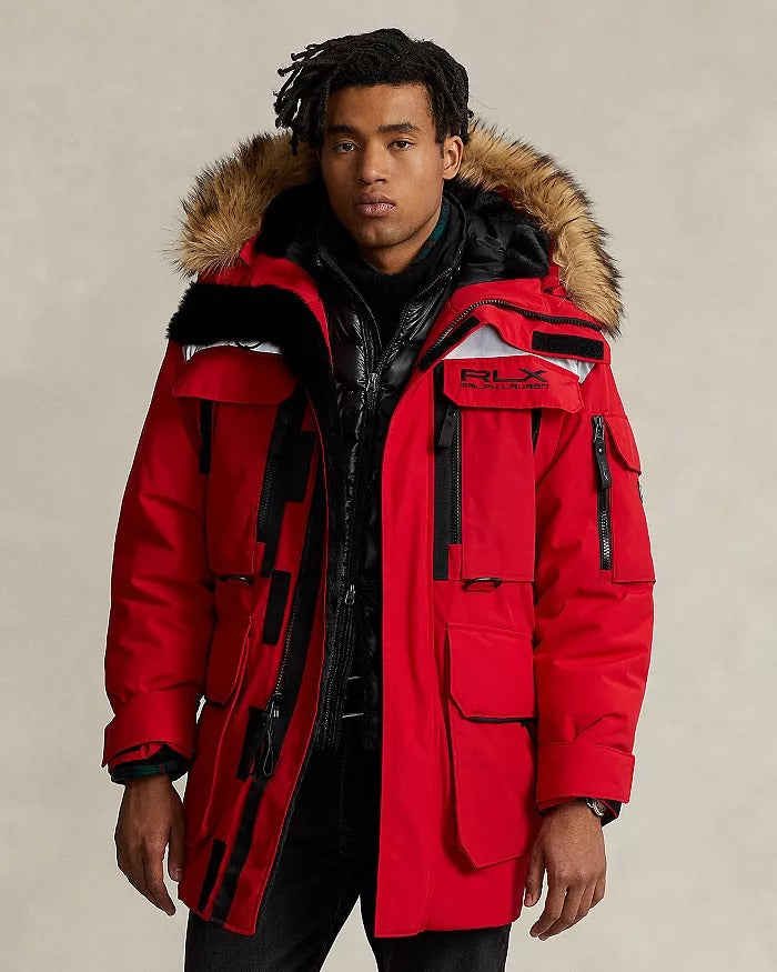 RLX Ralph Lauren Mens Water Repellent Parka Coat Large Red