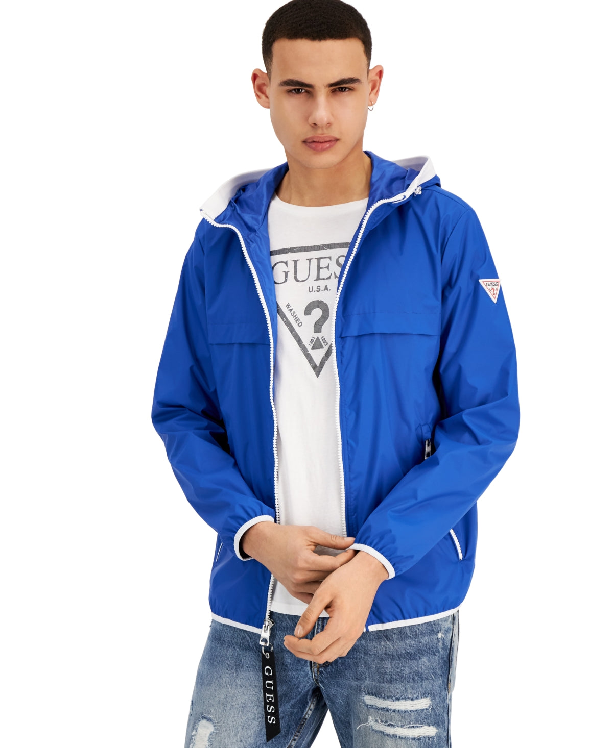 Guess Men's Hooded Rain Jacket Coat Blue Large – Bristol Apparel Co