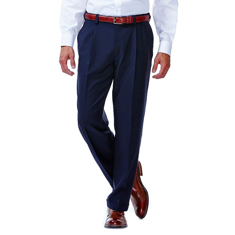 slim fit dress slacks Haggar E-CLO Stria Dress Pants, Flat Front in Blue main image 0