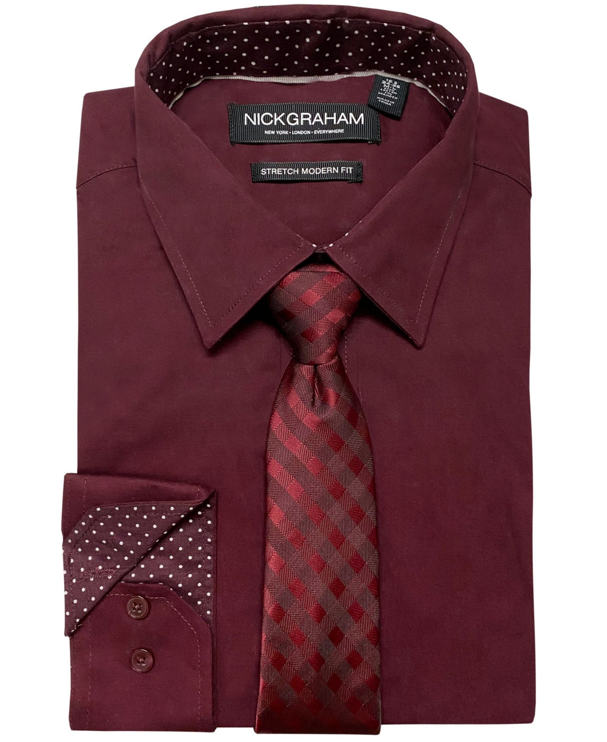 Nick Graham Mens Slim Fit Button Down Dress Shirt Tie Burgundy 16 16.5 – Bristol Apparel Co