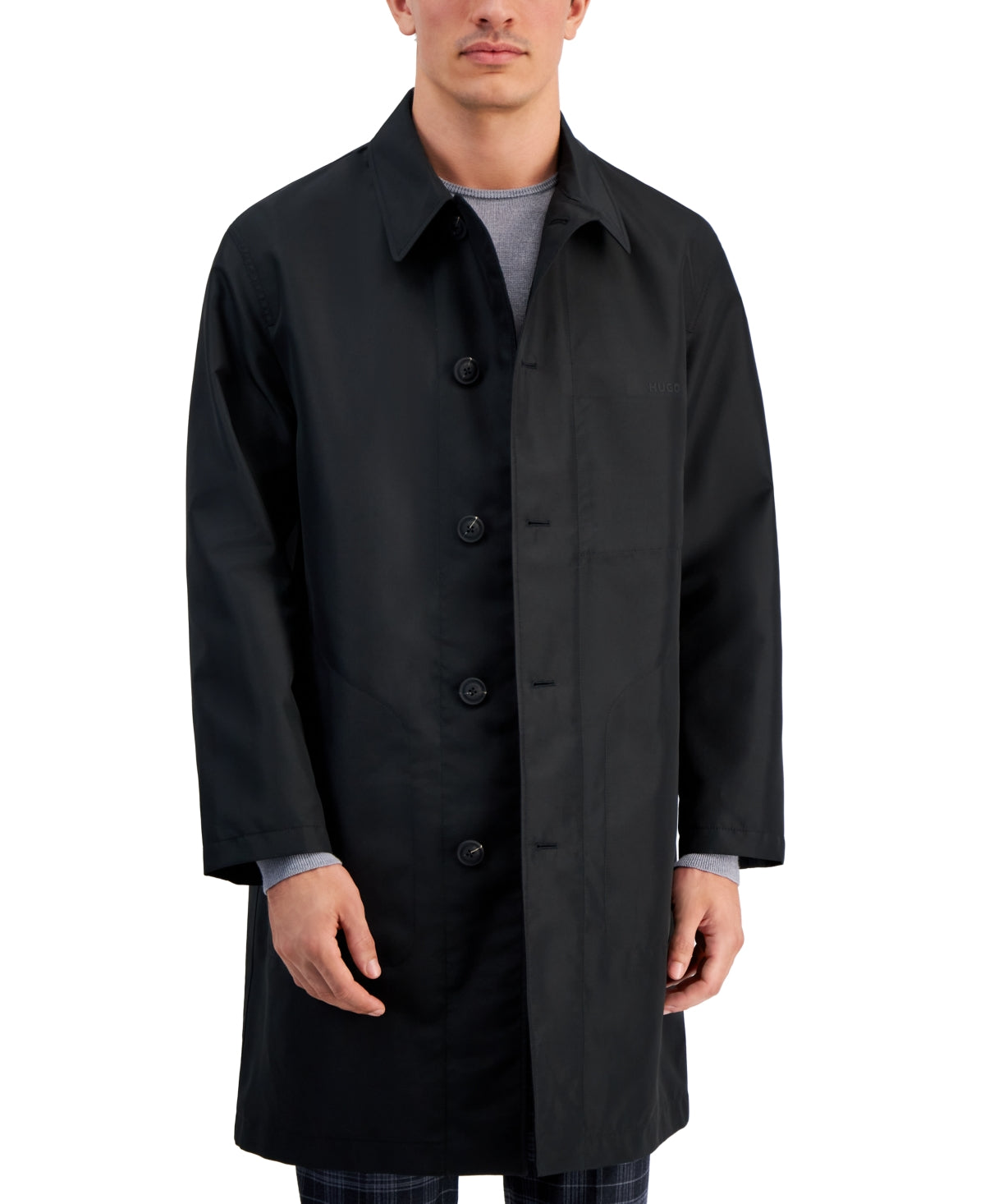 Hugo Boss Mens Relaxed Fit Casual Coat Jacket Mediuml Black Waterproof Solid