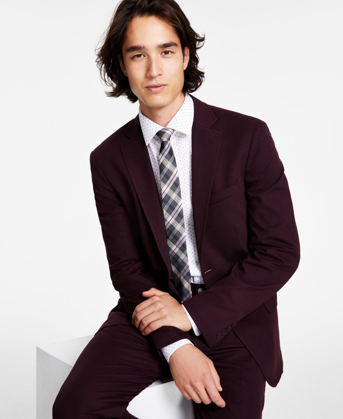 Calvin Klein Men's Slim-Fit Stretch Burgundy Suit Jacket 42S Sport Coat Red Calvin Klein Men's Slim-Fit Stretch Burgundy Suit Jacket 42S Sport Coat Red
