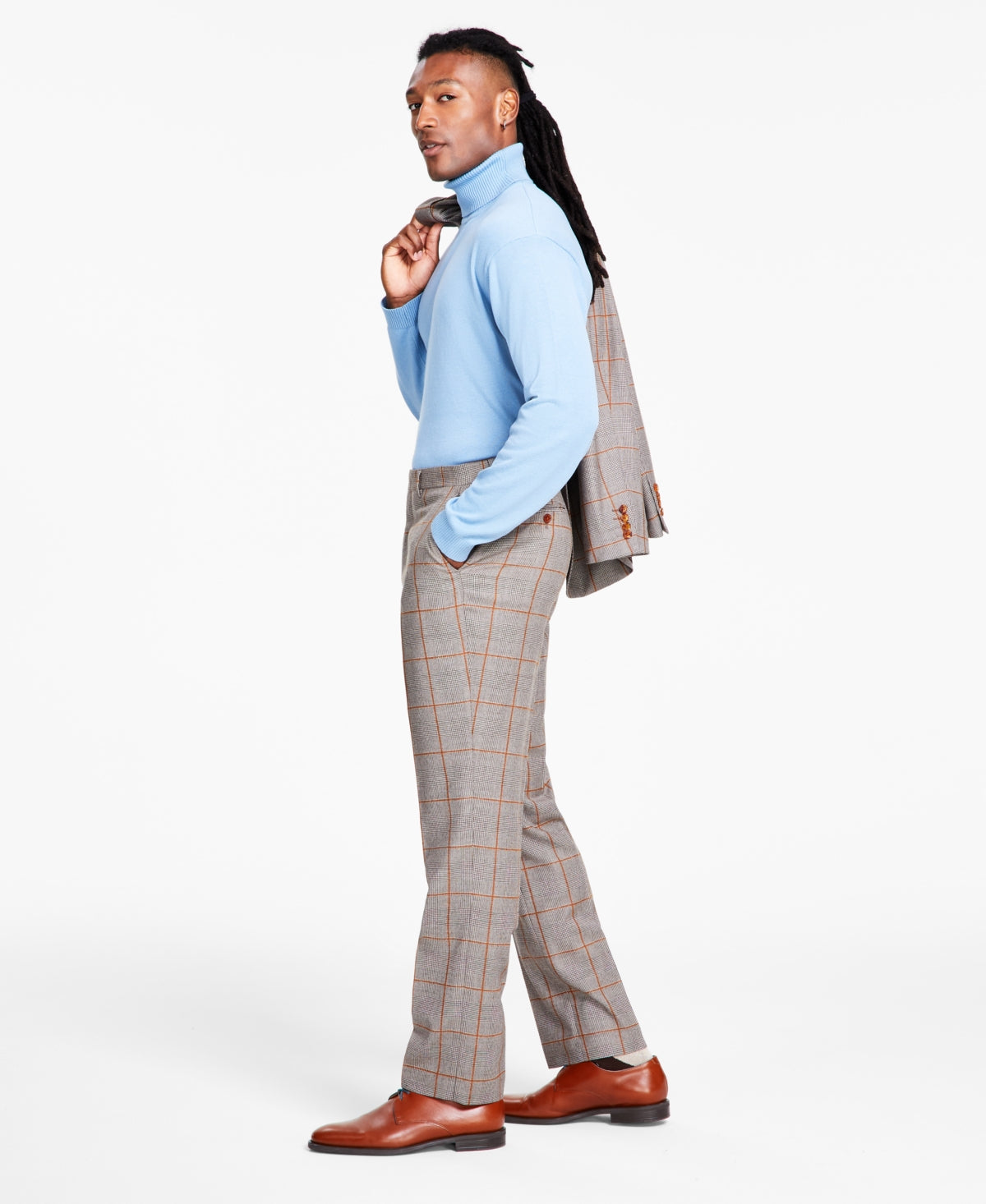 Tayion Collection Mens Classic fit Dress Pants 34 / 32 Light Brown Pla –  Bristol Apparel Co