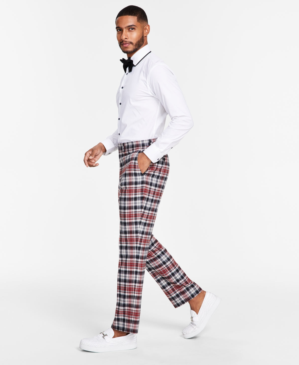 Tayion Men's Classic Fit Stretch Plaid Suit Dress Pants Black White 32 –  Bristol Apparel Co