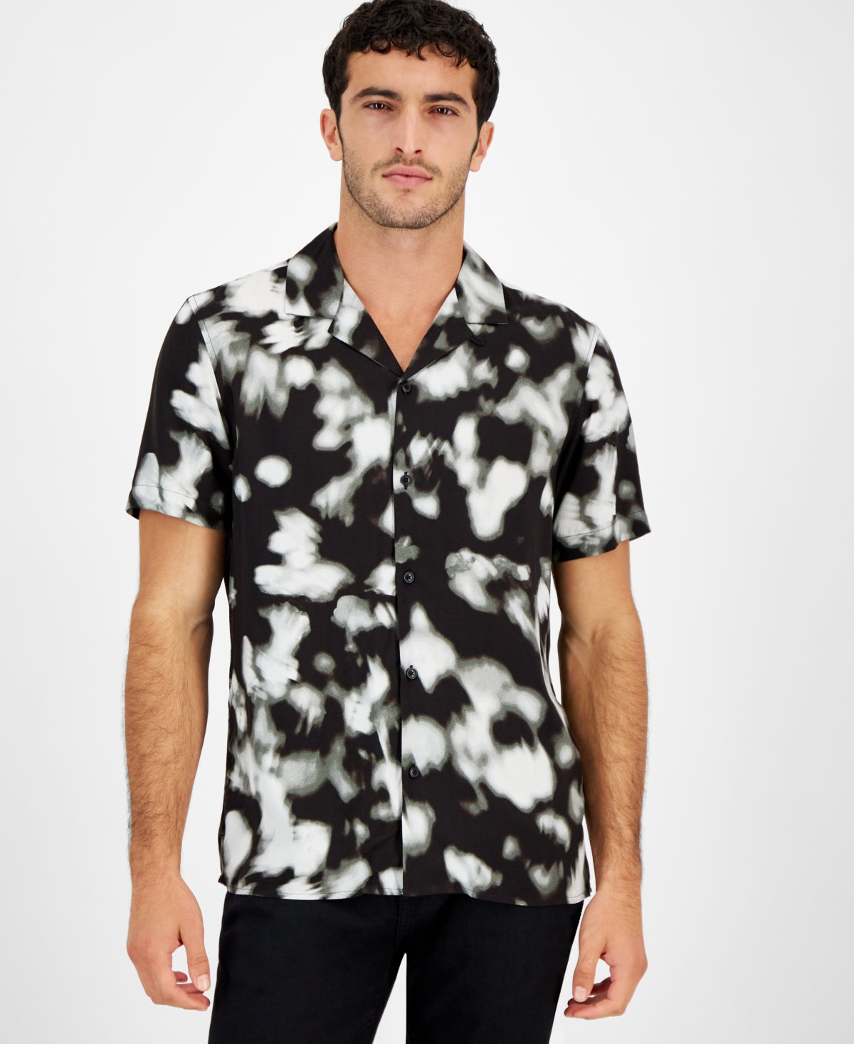 International Concepts Men's Short Sleeve Button Down Shirt Black XS