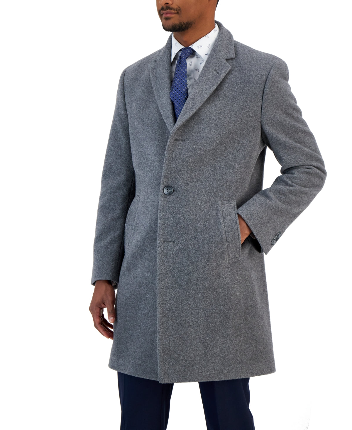 Nautica Mens Classic fit Overcoat Coat 42 L Grey Solid Wool  display picture 1