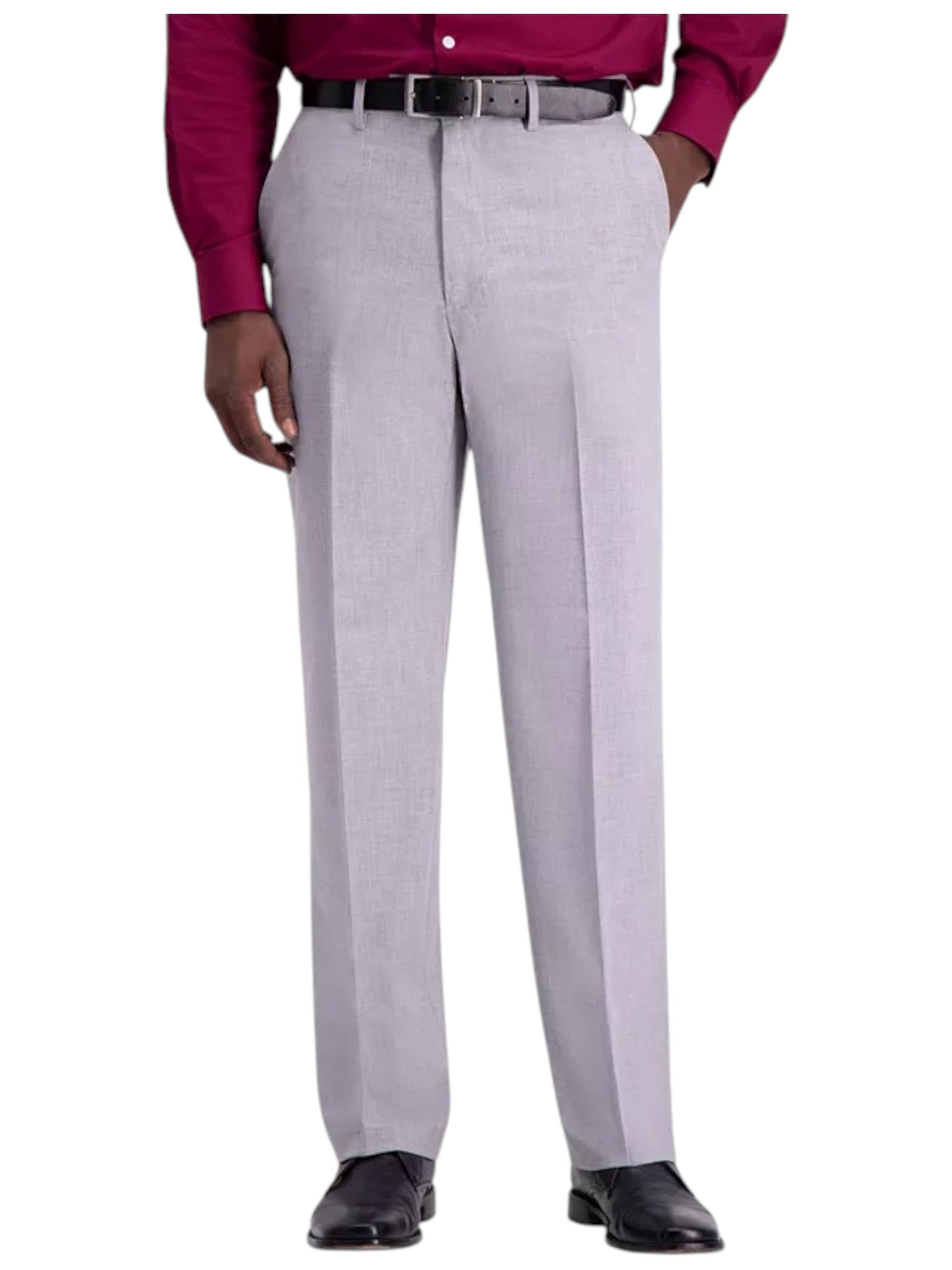 Haggar Mens Classic fit Dress Pants 34 / 30 Light Grey Solid Stretch