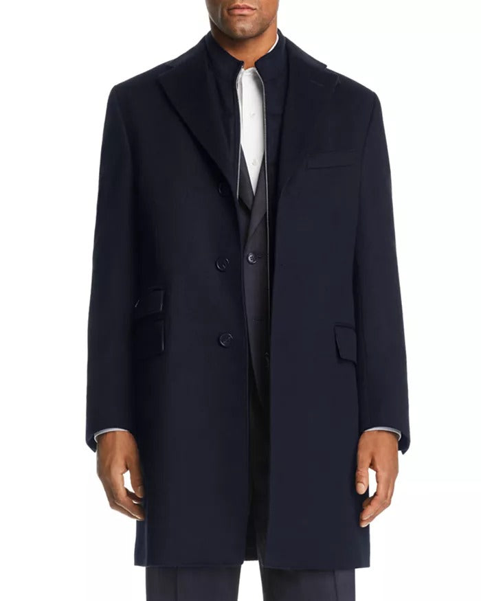 Corneliani ID Mens Wool Topcoat Coat EU 56R US 46R Navy Blue Zip