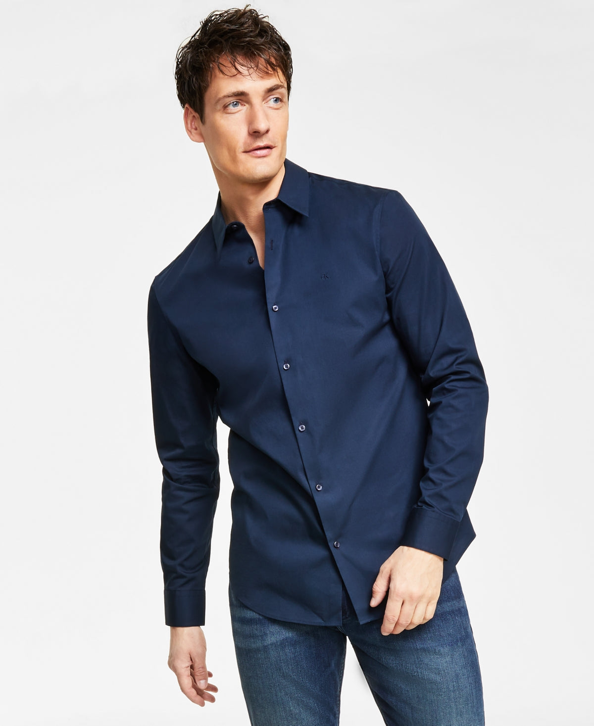 Calvin Klein Men's Slim-Fit Refined Button-Down Shirt Blue Sky