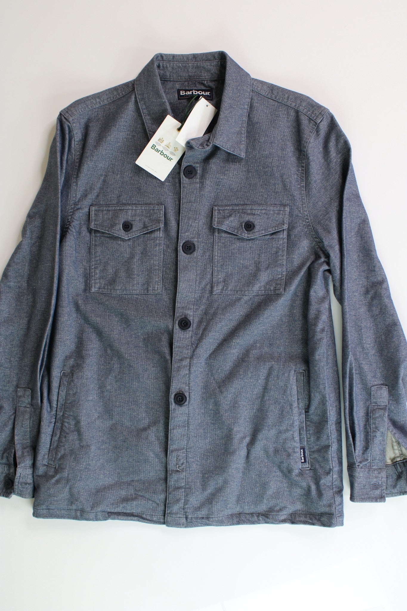 Barbour Mens Level Shirt Jacket Overshirt Large Denim Blue Thick