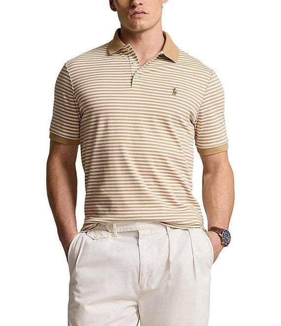 Polo Ralph Lauren Mens Classic Striped Soft Cotton Polo Shirt Small Sand / White