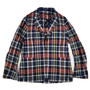 Ralph Lauren Unconstructed Madras Polo Sport Coat Blazer Small Plaid Navy Brown