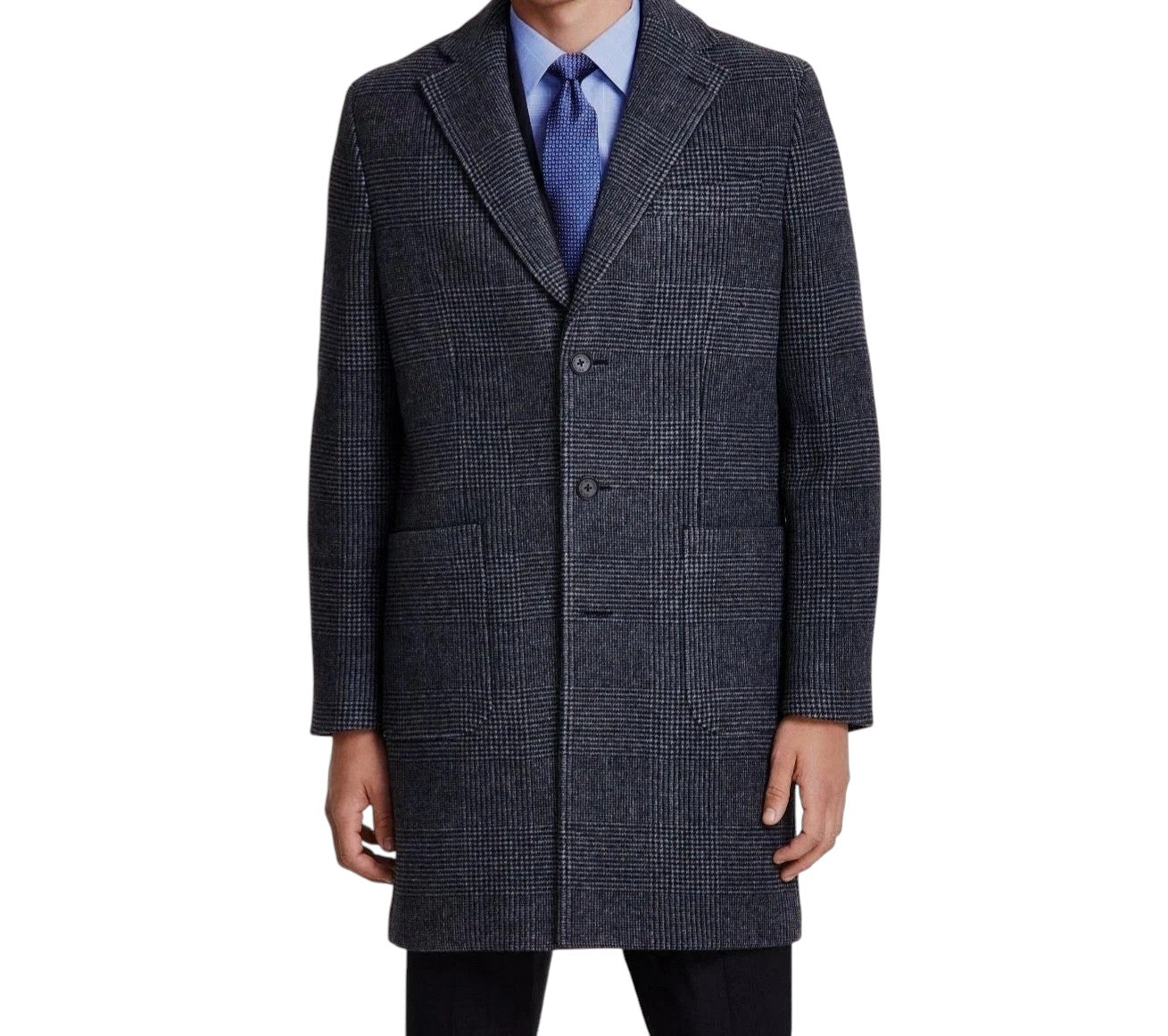 B by Brooks Brothers Men's Plaid Double-Face Wool Coat Overcoat 46 L Grey Plaid