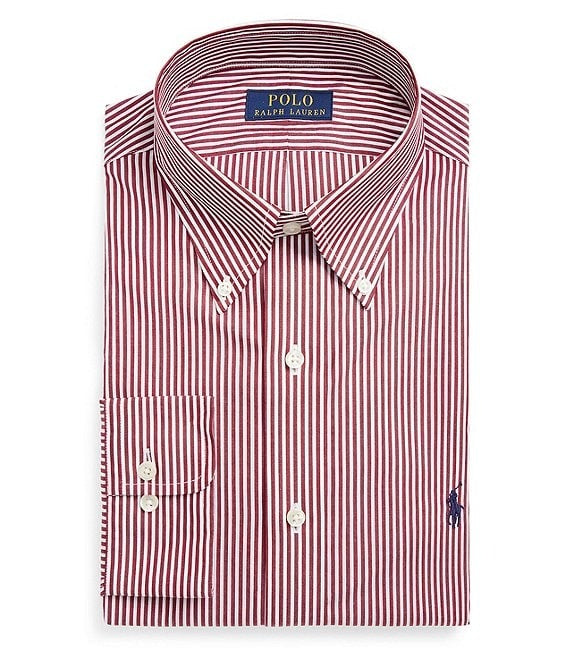 Polo Ralph Lauren Stretch Mens Stripe Classic Fit Button Down Shirt Small Red