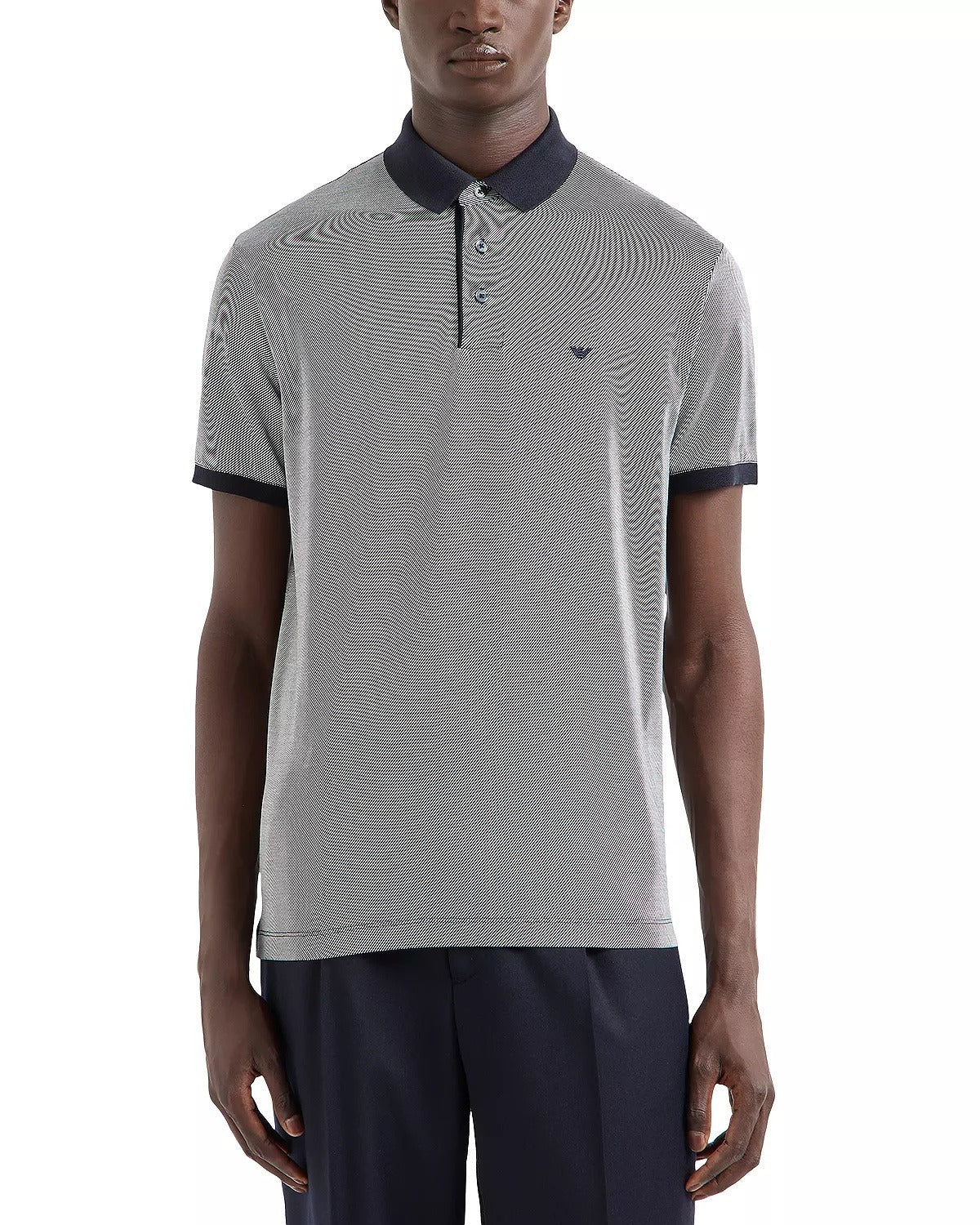 Emporio Armani Two Tone Micro Design Polo Shirt MEDIUM Navy Blue