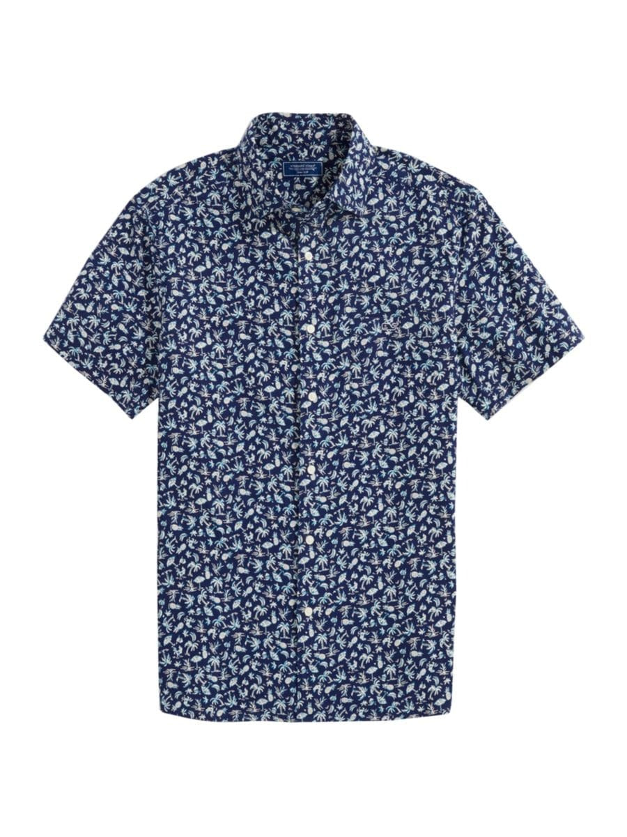 Vineyard Vines Men's Harbour Toss Printed Short Sleeve Button Down Shirt Small