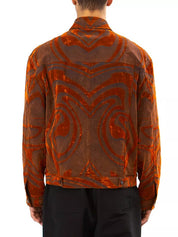 RTA Mens Patterened Oversized-Fit Denim Jacket Large Orange Made in Italy