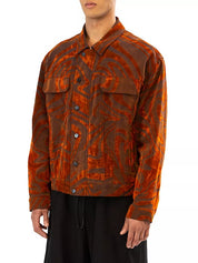 RTA Mens Patterened Oversized-Fit Denim Jacket Large Orange Made in Italy