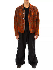 RTA Mens Patterened Oversized-Fit Denim Jacket Large Orange Made in Italy