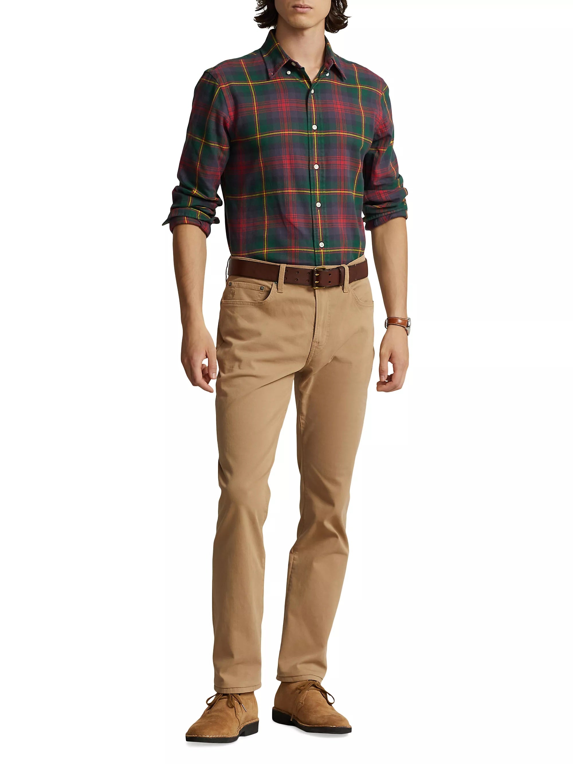 Polo Ralph Lauren Mens Button Down Plaid Sueded Flannel Shirt Green Red  Small