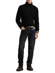 Polo Ralph Lauren Cable Knit Wool Cashmere Turtleneck Sweater Large Black