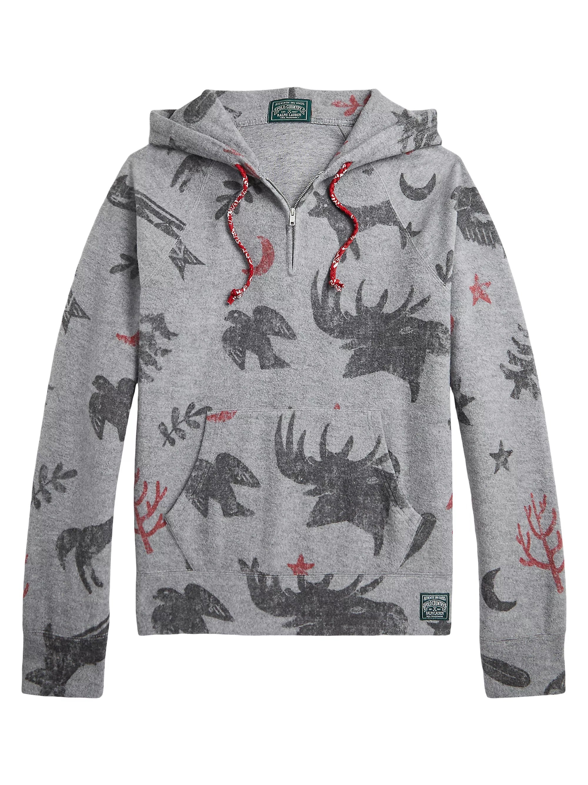 Polo Ralph Lauren Mens Brushed Fleece Graphic Hoodie Sweatshirt Large Grey