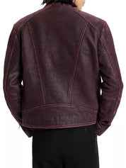 John Varvatos Sullivan Suede Leather Racer Jacket EU 52 US 42 Large Red Plum