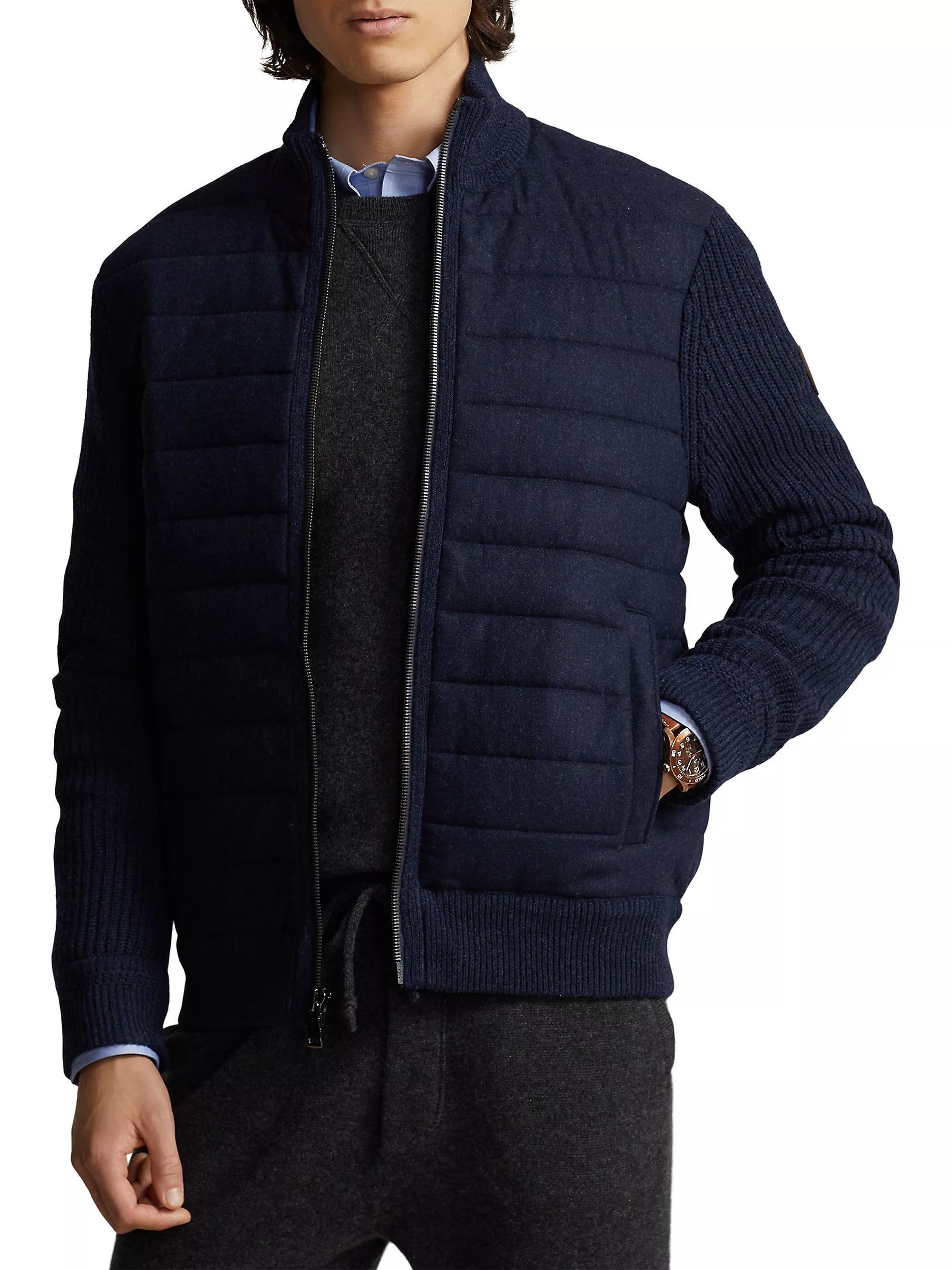 Polo Ralph Lauren Mens Wool & Cashmere Mixed Media Zip Jacket XXL Navy Blue