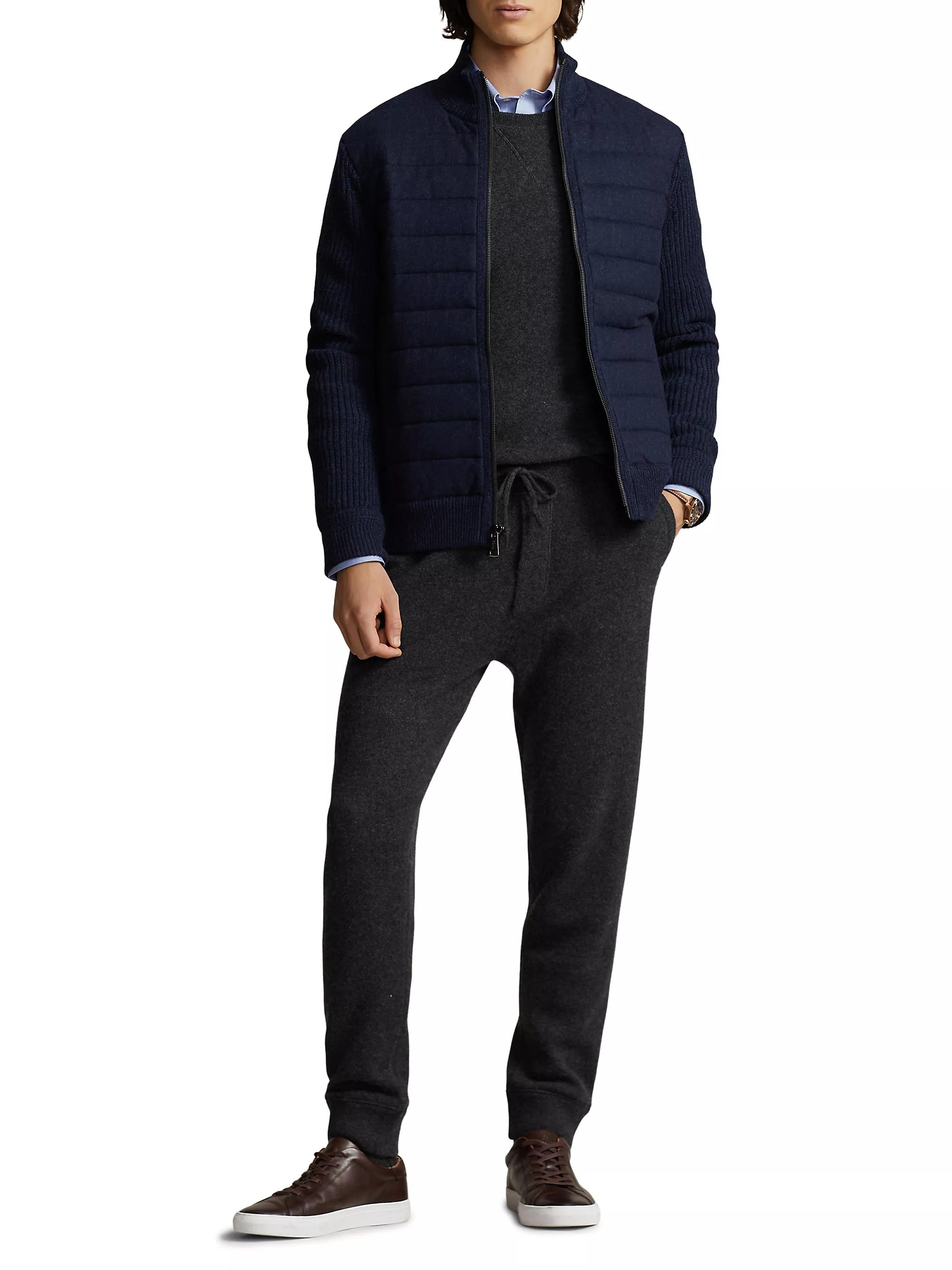 Polo Ralph Lauren Mens Wool & Cashmere Mixed Media Zip Jacket XXL Navy Blue