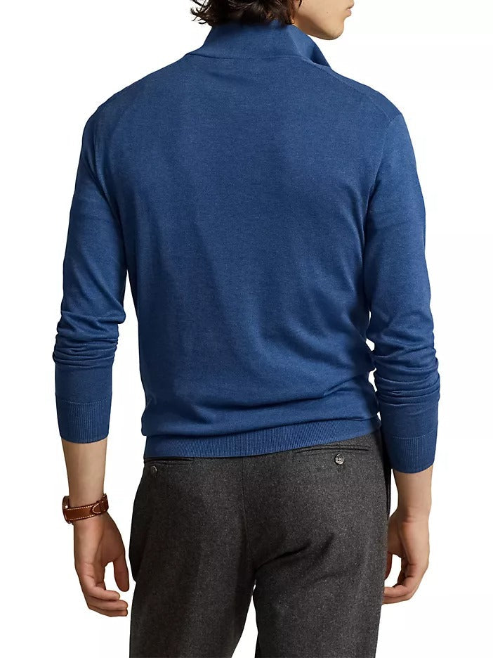 Polo Ralph Lauren Cotton Mens Regular Fit Quarter Zip Mock Neck Sweater Blue XXL