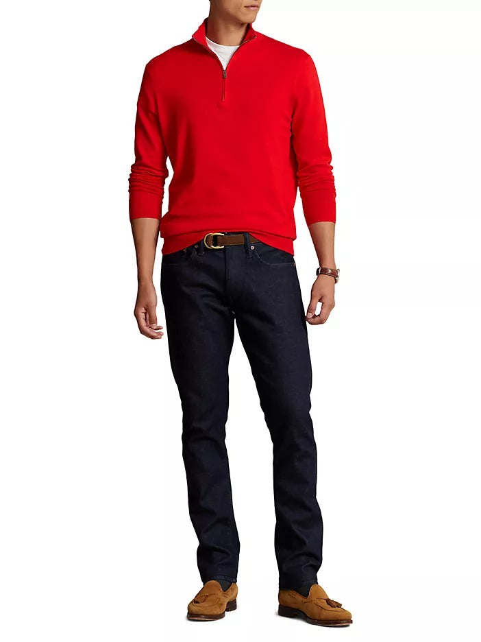 Polo Ralph Lauren Cotton Regular Fit Quarter Zip Mock Neck Sweater XXL 2XL Red