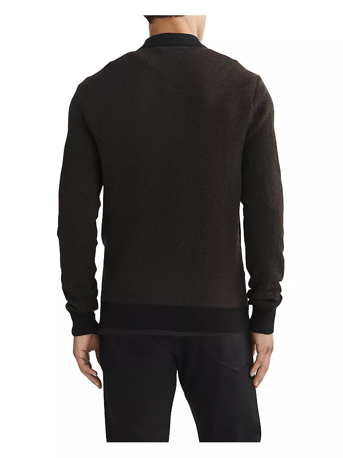 Rag & Bone Mens Harrow Long Sleeve Polo Shirt Large Brown Black