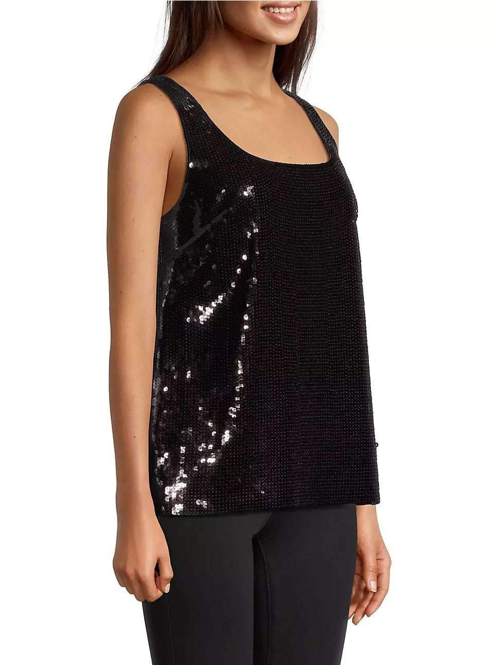 Kobi Halperin Womens Gillian Sleeveless Sequined Top Size XXL Black Blouse