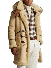 Polo Ralph Lauren Men's Leather Shearling Toggle Coat Medium Vintage Cream