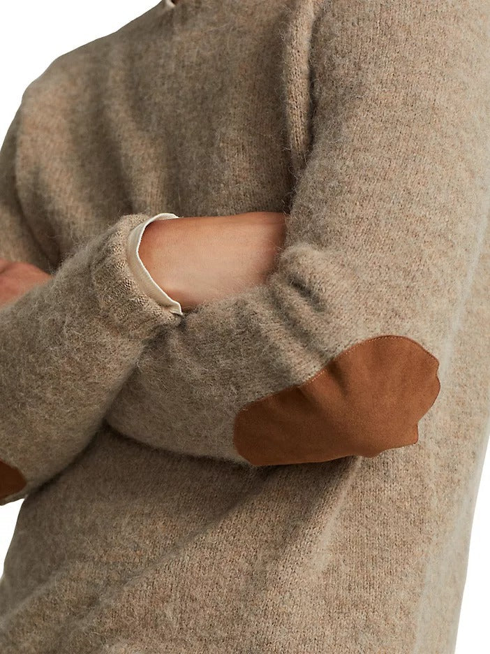 Polo Ralph Lauren  Wool & Alpaca-Blend Crewneck Sweater XXL Oak Brown Elbow Pad