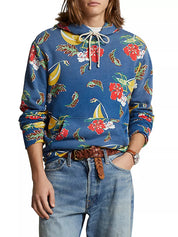 Polo Ralph Lauren Mens Hawaiian Graphic Hoodie Sweatshirt Blue Multi Large