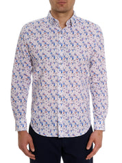 Robert Graham Mens Hawaiian Woven Linen Blend Button Shirt XL White Martinis