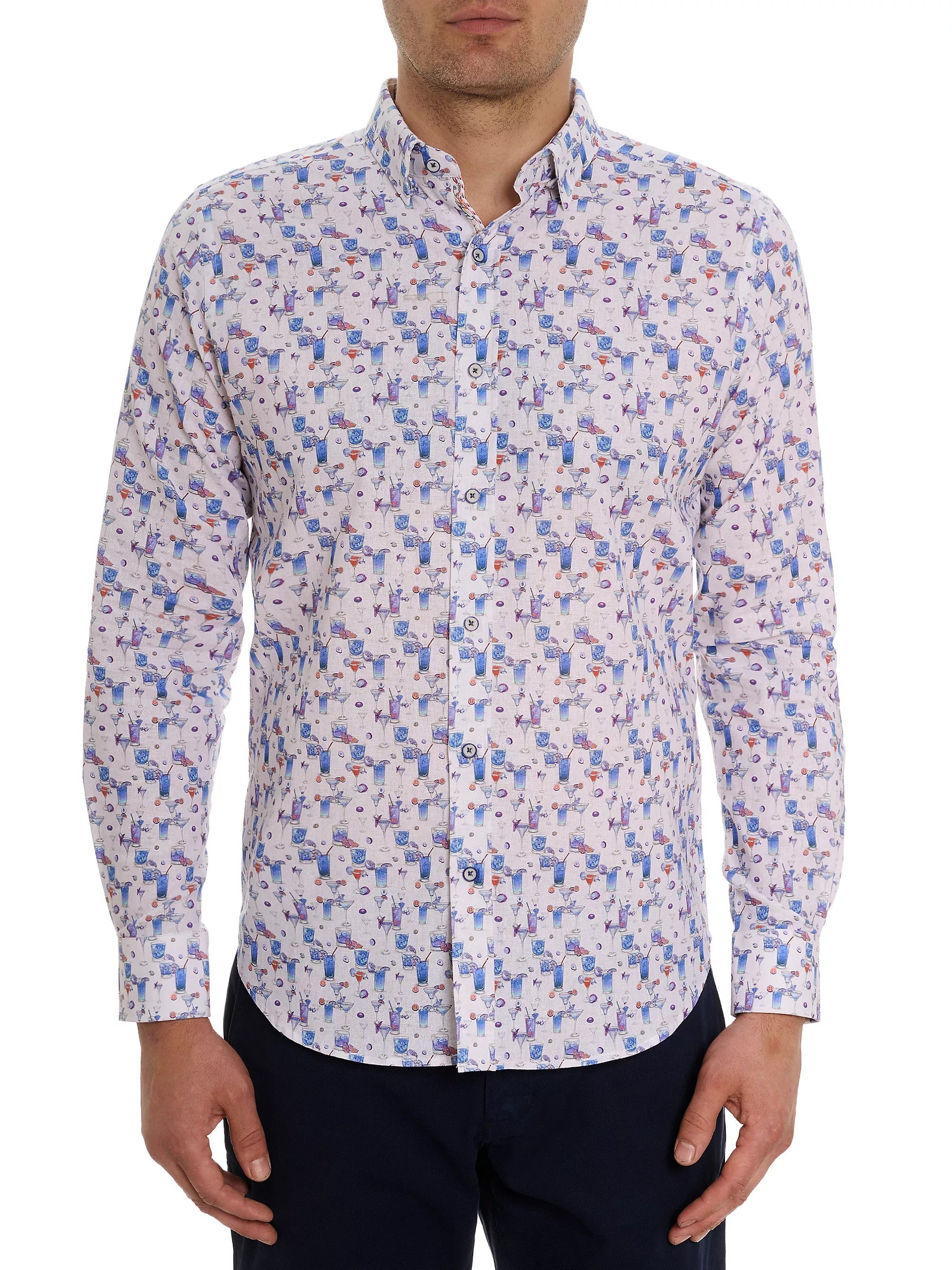 Robert Graham Mens Hawaiian Woven Linen Blend Button Shirt XL White Martinis
