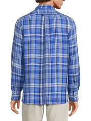 Polo Ralph Lauren  Mens Plaid Long Sleeve Linen Button Down Shirt Blue XXL