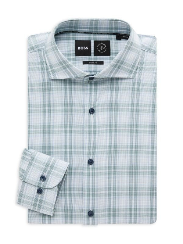 Hugo Boss Mens Slim fit Long Sleeve Button-Up Shirt Large Green Plaid