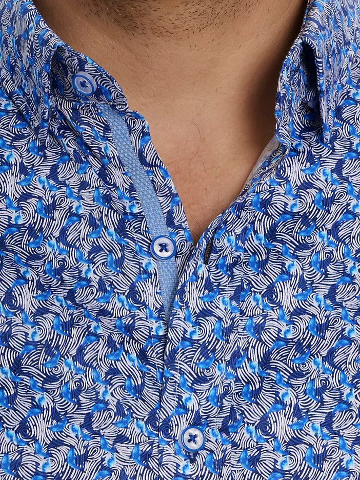Robert Graham Mens Wade Abstract Cotton Short Sleeve Button Shirt XL Blue