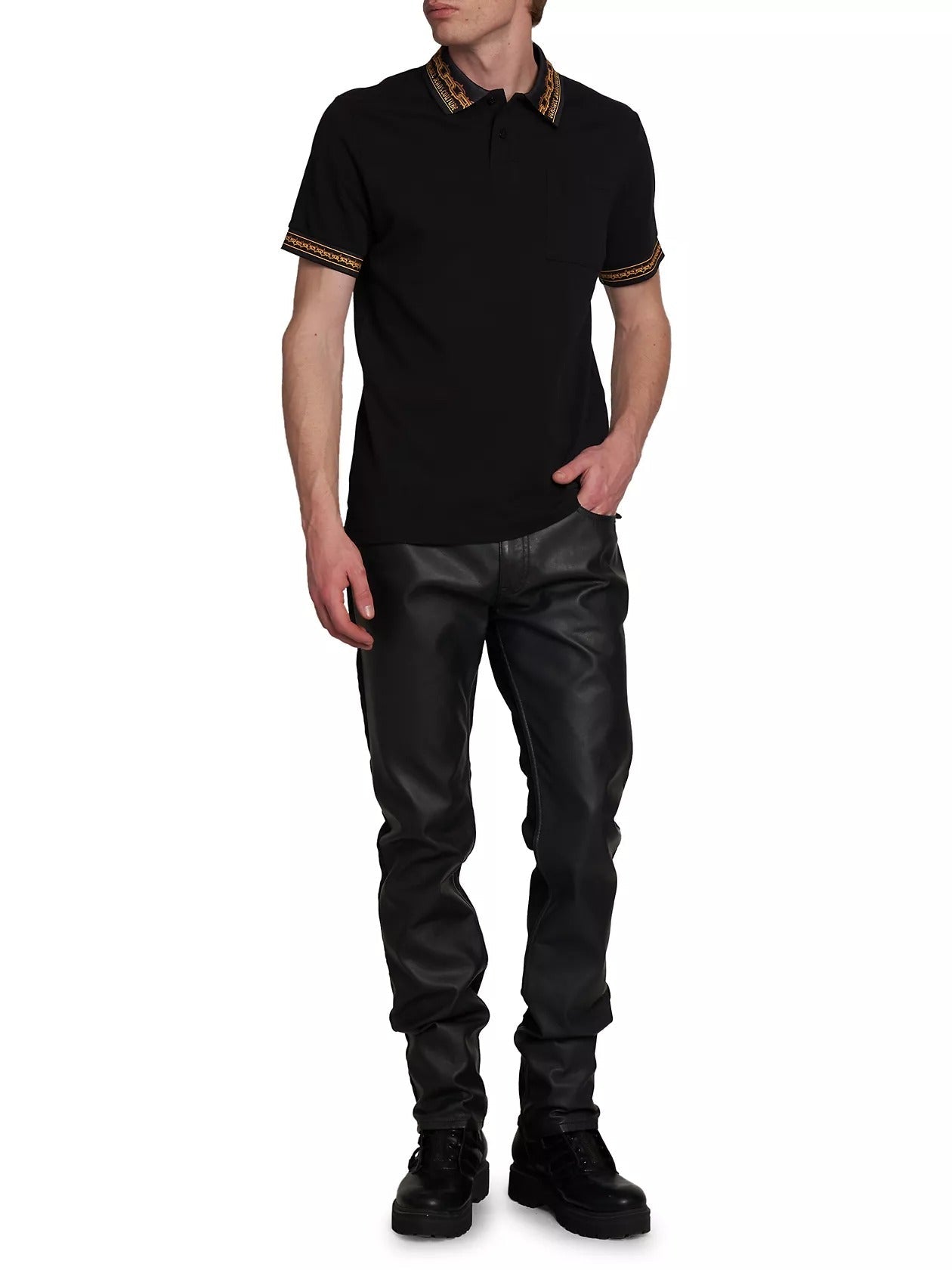 Versace Jeans Couture Mens Slim fit Short Sleeve Polo Shirt Small Black Solid