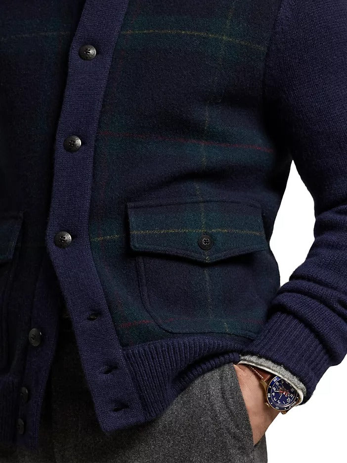 Polo Ralph Lauren Mens Regular Fit Tartan Cardigan Sweater Medium Blue Green