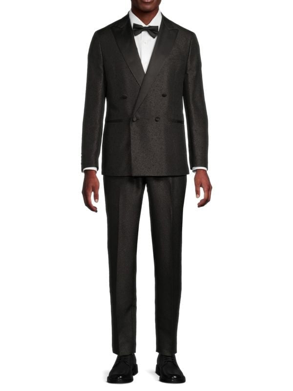 Karl Lagerfeld Mens Modern fit Double Breasted Tuxedo Suit 40 S / 33 W Black