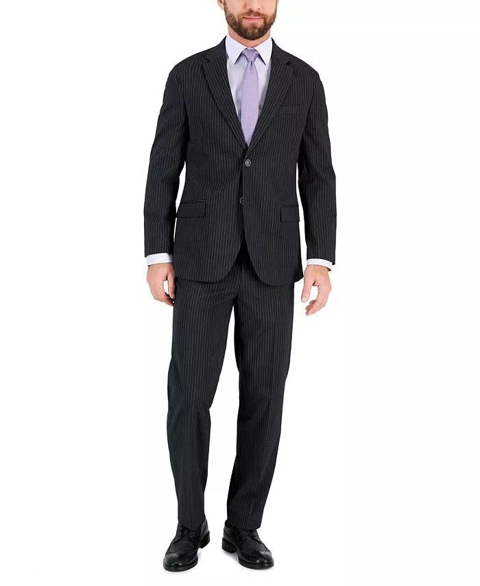 Nautica Mens Dark Grey Pinstripe Suit 42R / 36 x 32 Modern-Fit