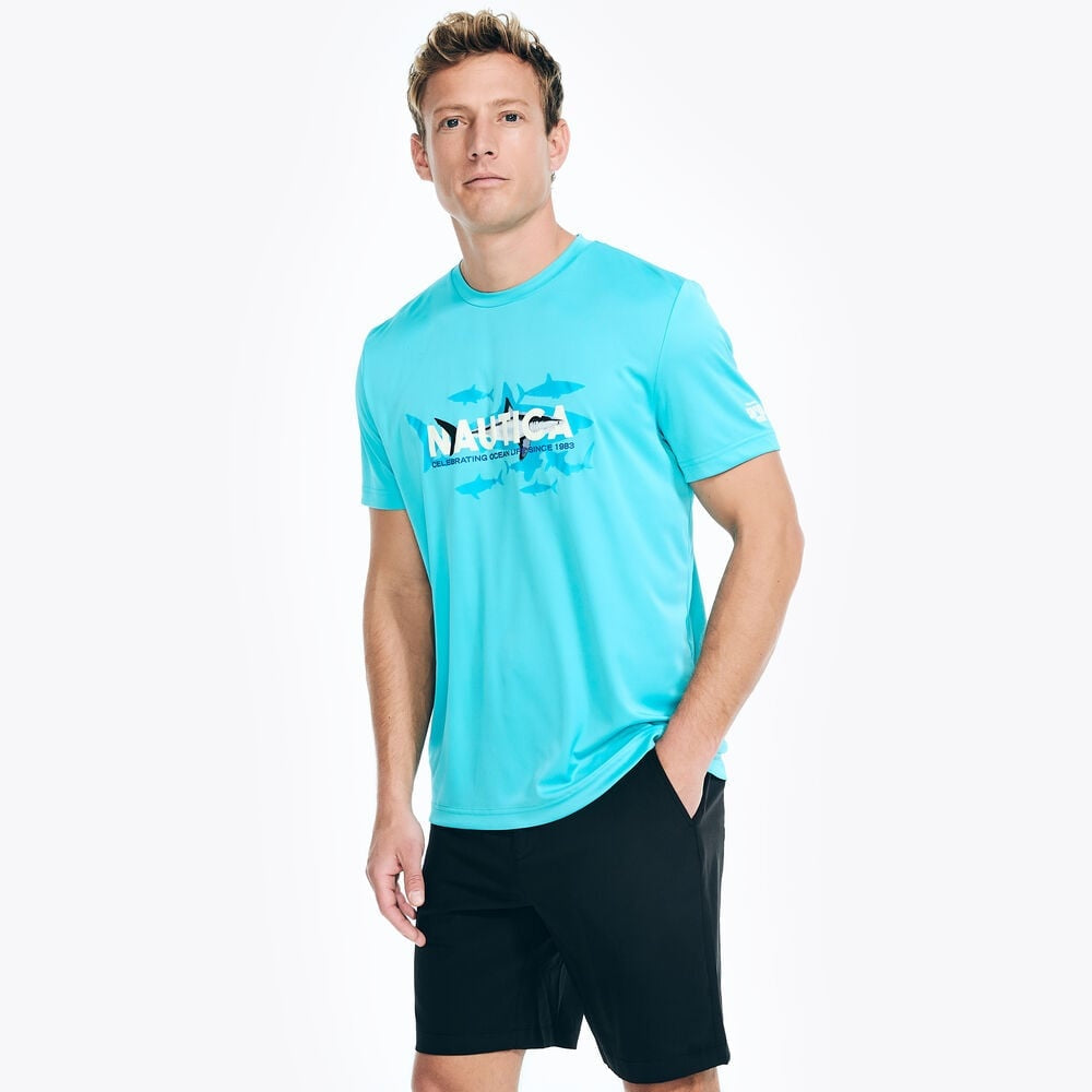 Nautica Mens Classic Fit Shark Logo Graphic Short Sleeve T Shirt Blue Medium