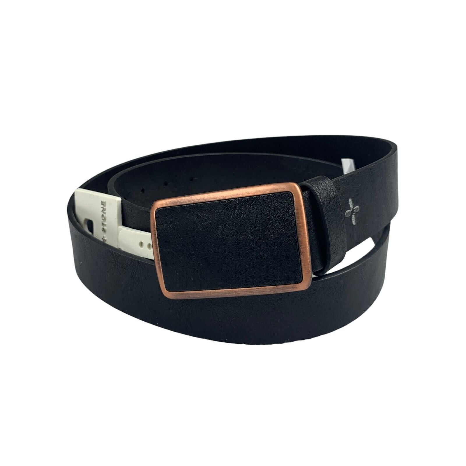 Sun + Stone Mens Faux Leather Plaque Buckle Belt Black XL