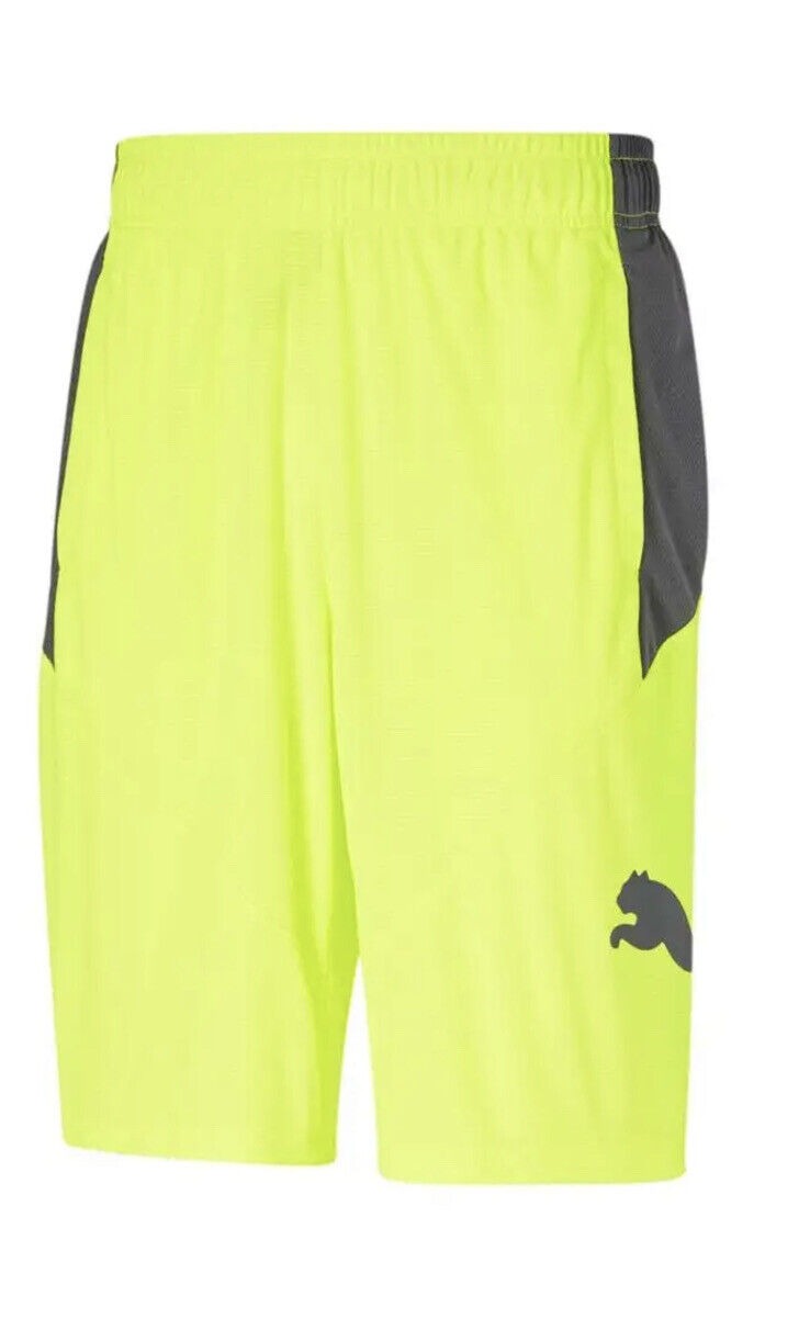 Puma Men's Colorblocked Logo Lime Castlerock Athletic Shorts XL