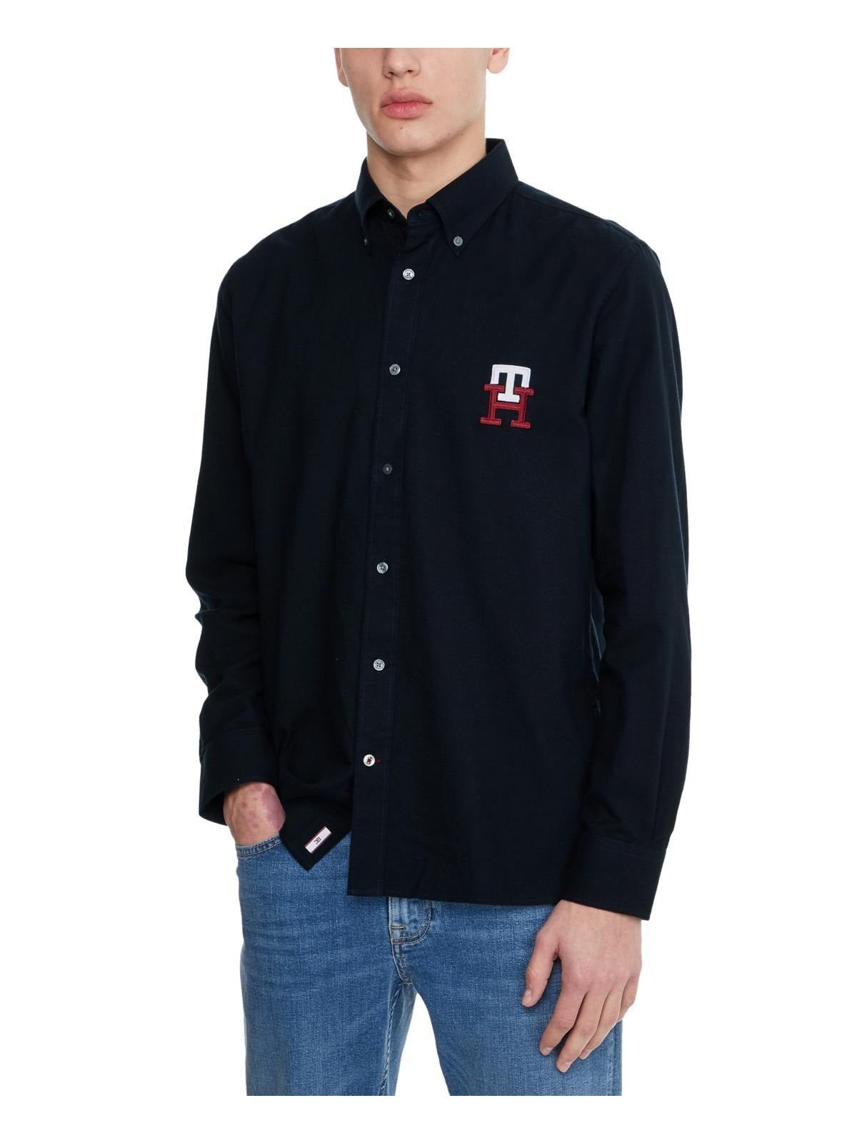 Tommy Hilfiger Mens Striped Button-Down Shirt 2XL XXL Navy Blue