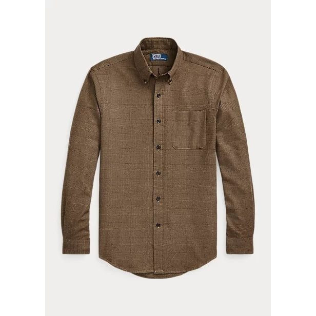 Polo Ralph Lauren Mens Cotton Twill Plaid Custom Fit Button Down Shirt Brown XL